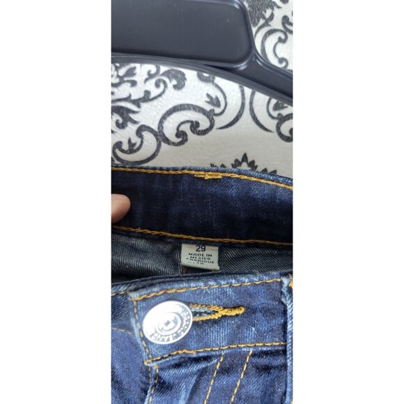 True Religion Jeans Womens 29X 32  Blue Low Rise Distressed Skinny Vintage Y2K - Picture 3 of 12